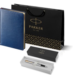 Подарочный набор: ежедневник синий и ручка перьевая Parker Jotter Stainless Steel 2030948