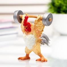 Сувенир полистоун миниатюра "Петя-петушок со штангой" 9,5х8,5х9 см No Brand