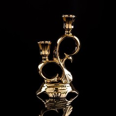 Подсвечник "Флора", для двух свечей, золотистый, 22 см Керамика ручной работы