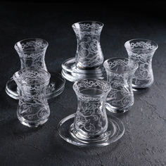 GiDGLASS Сервиз чайный «Флора», 12 предметов: 6 стаканов чайных 160 мл, 6 блюдец