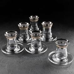 GiDGLASS Сервиз чайный Ring, 12 предметов: стакан чайный 160 мл 6 шт, блюдце 6 шт, с грави