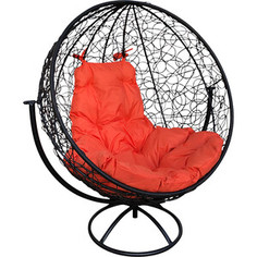 Вращающееся кресло Планета про Круг с ротангом черное, оранжевая подушка (11100407)