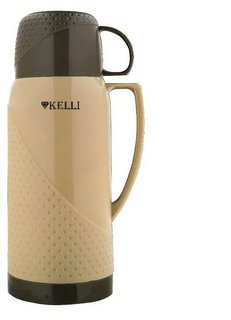 Термос Kelli, термос для чая, термос со стеклянной колбой, 1л, две чашки, кофейный