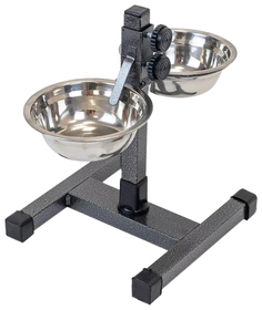Миска Homepet металлическая регулируемая шагрень с подставкой 13 см, 2х250 мл