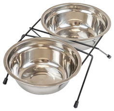 Миска Homepet металлическая двойная на подставке для домашних животных 18 см, 2 х700 мл