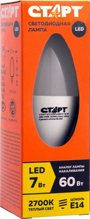 Лампа светодиодная Старт ECO E14 7W 2700K свеча 2 шт. No Brand