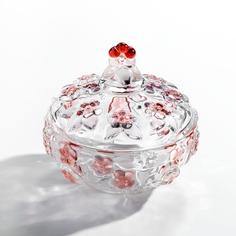 Ваза для конфет с крышкой, украшенная рельефным цветочным декором, стекло Однажды