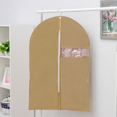Чехол для одежды с ПВХ окном Доляна «Гусиная лапка», 90×60 см, цвет бежевый