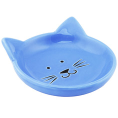 Блюдце КерамикАрт Мордочка кошки керамическое голубое для кошек 80 мл