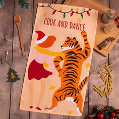 Новогоднее полотенце "Доляна" Cook and dance 35х60 см,100% хлопок 160 г/м2