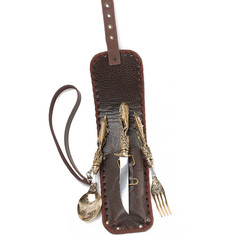Набор столовых приборов "Рыбацкие" в кожаном чехле (вилка, ложка, нож) No Brand