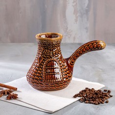 Турка для кофе "Таверна", коричневая, глазурь, 0.65 л No Brand