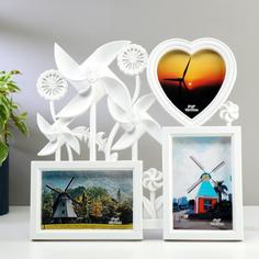 Фоторамка пластик на 3 фото 10х15, 12х12 см "Ветерки" белая 30х32х2 см No Brand