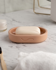Мыльница для ванной и кухни MUSKO HOME Ben из бетона, овальная, розовая глянцевая
