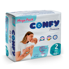 Подгузники детские Confy Premium 3-6 кг (размер 2) 160 шт Мега Бокс