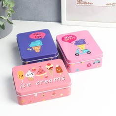 Шкатулка металл прямоугольная "Приключения мороженного" МИКС 12х9х4 см No Brand