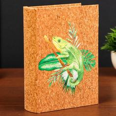 Шкатулка-книга дерево кожзам под пробку "Хамелеон" 18х13х4 см No Brand