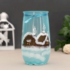 Ваза Зима в деревне d-6*7*12.5 см, голубая No Brand