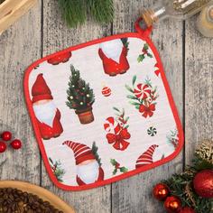 Прихватка Santa Claus 19х19см, 100% хл, репс 210 г/м2, ватин 250г/м2 Этель