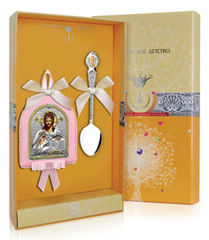 Набор детский Аргента Вседержитель икона и ложка серебренная, РИ107НБ00802