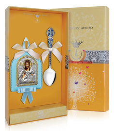 Набор детский Аргента Вседержитель икона и ложка серебренная, РИ108НБ00802