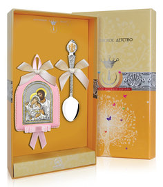 Набор детский Аргента Святое Семейство икона и ложка серебренная, РИ105НБ00802