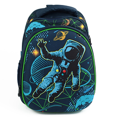 Ранец школьный Baziator Космонавт, ортопедический, сине-зеленый, GK0070B