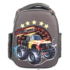Ранец школьный Baziator Машина со звездами, ортопедический, серый, GK0064K
