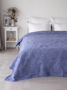 Покрывало LUCKY 150x200см Листья, с бахромой, хлопок, цвет синий, U000424