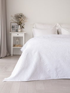 Покрывало LUCKY 200x220см Листья, с бахромой, хлопок, цвет белый, U000425