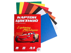 Картон цветной Disney Тачки, Молния Маккуин A4 8 листов 8 цветов 4979439