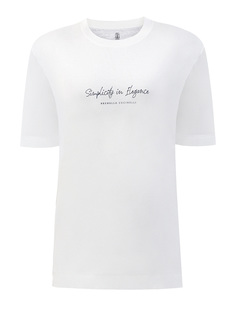 Однотонная футболка из джерси с принтом Simplicity in Elegance Brunello Cucinelli