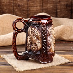 Пивная кружка Хмель, коричневая, керамика, 1 л, 1 сорт
