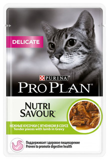 Влажный корм для кошек PRO PLAN Nutri Savour Delicate, ягненок, 24шт по 85г