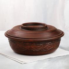 Горшок духовой с крышкой Глинка, декор, красная глина, 2.5 л, микс