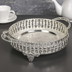 Поднос сервировочный «Солон», 34×24,5×9 см, с ручками, цвет серебряный No Brand