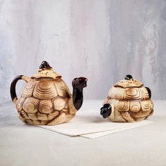 Чайный набор "Черепаха", 2 предмета: чайник 1.1 л, сахарница 0.55 л Керамика ручной работы