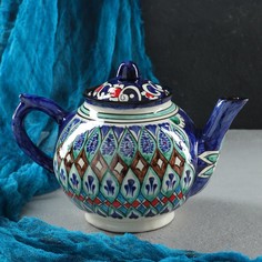 Чайник Риштанская Керамика "Узоры", 1000 мл, микс Шафран
