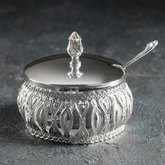 Сахарница «Ажур», 200 мл, с ложкой, цвет металла серебряный No Brand