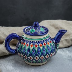 Чайник Риштанская Керамика "Цветы", 700 мл, синий микс Шафран