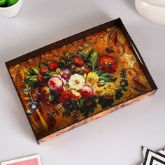 Поднос с ручками "Цветы", деревянный, 30,4х20,4х4,7см Дарим Красиво