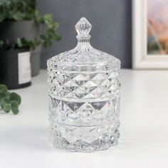 Шкатулка стекло цилиндр "Ромбики и купол" прозрачный 16х8,5х8,5 см No Brand