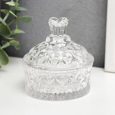 Шкатулка стекло "Узорная с куполом" прозрачная 8х8х9 см No Brand
