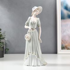 Сувенир керамика "Девушка в ретро-платье в шляпке-панамке с сумочкой" 32х10,5х13,5 см No Brand