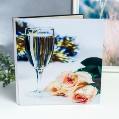Фотоальбом магнитный 20 листов "Бокал вина и розы" в коробке, дерево, стразы 34х4х33 см No Brand