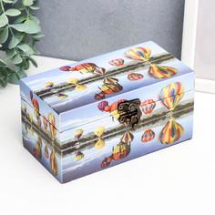 Шкатулка дерево кожзам "Воздушные шары над рекой" 8х8х16 см No Brand