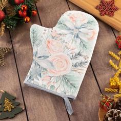 Варежка-прихватка "Christmas flowers" 20х28см, саржа, 100% х/л, ватин 250г/м2 Этель