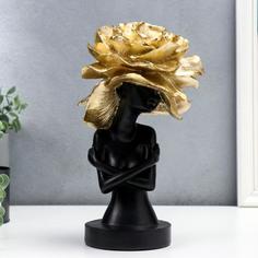 Сувенир полистоун "Девушка в шляпке в форме розы" чёрный с золотом 30х18х16 см No Brand
