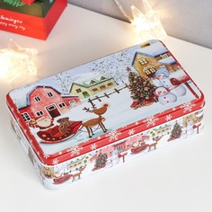 Шкатулка металл прямоугольная "Дед Мороз у городской ёлки" 11,5х19х5 см No Brand