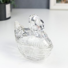 Шкатулка стекло "Лебедь" прозрачная 11,5х13,5 см No Brand